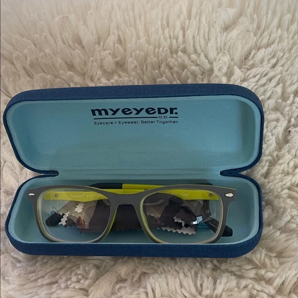 Green and Blue Eyeglasses with Case